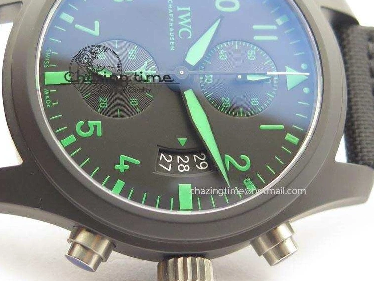 MIROTIME 0414 Pilot Chrono IW388003 Real Ceramic V6F Best Edition Green Markers On Black Nylon Strap A Effortless 7283